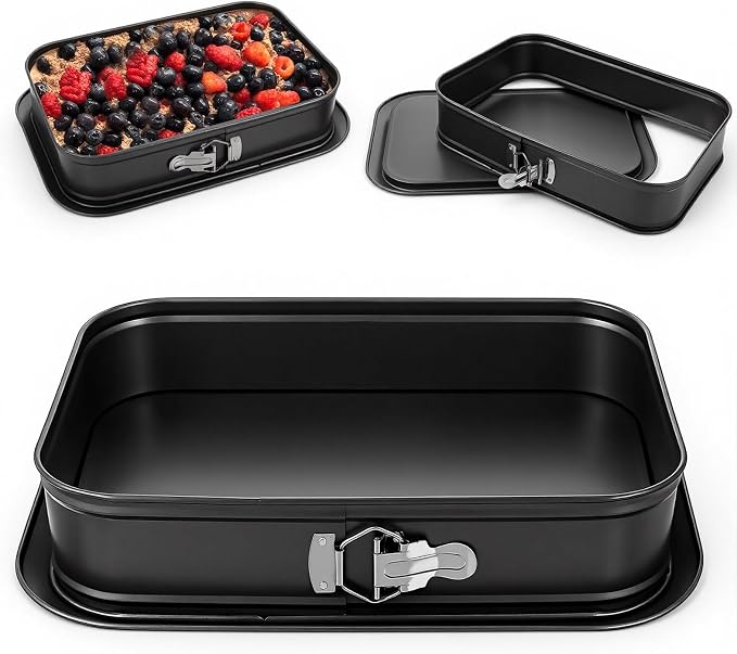 Kenaoeoe 14 x 9.5 Inch Large Springform Pan Rectangle Cake Pan with Removable Bottom Non-Stick Carbon Steel Bakeware for Baking, Gray