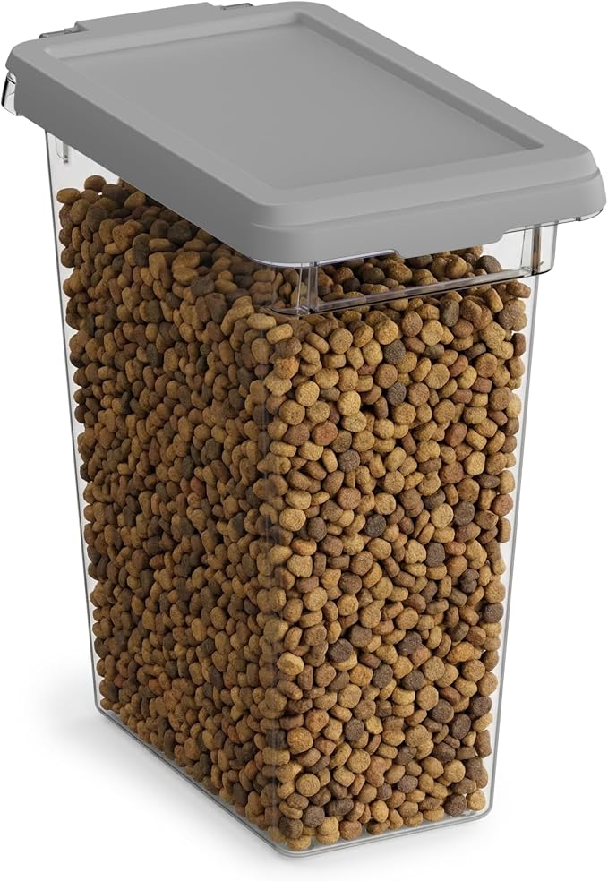 Mighty Tuff 8 lb Pet Food Storage Container with Airtight Lid, Clear | Secure lid clasp helps keep dog and cat food fresh while the clear container simplifies pantry organization.