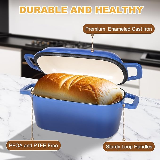 Enameled Dutch Oven for Sourdough Bread Baking, 3.6QT Oval Cast Iron Bread Pan with Lid