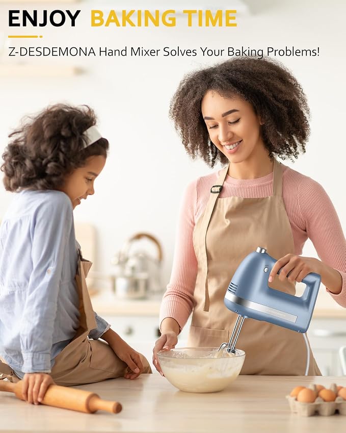 Electric Hand Mixer, Powerful Hand Mixer Electric Handheld with 304*(2*Beaters, 2*Dough Hooks),(1*Storage Bag) Hand Held Mixer with Turbo for Baking Cakes,Cream(Blue)