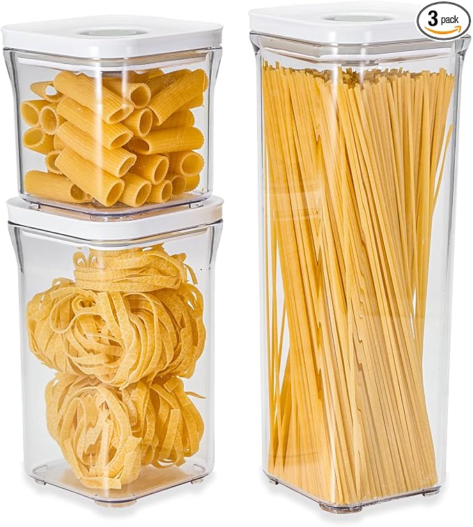 VAKUEN Premium Airtight Food Storage Containers, Square-S 3PC-SET, Smart One-Click Seal Lid, No Hinges, 100% Leak Proof, BPA-FREE, Dishwasher, Freezer & Microwave Safe