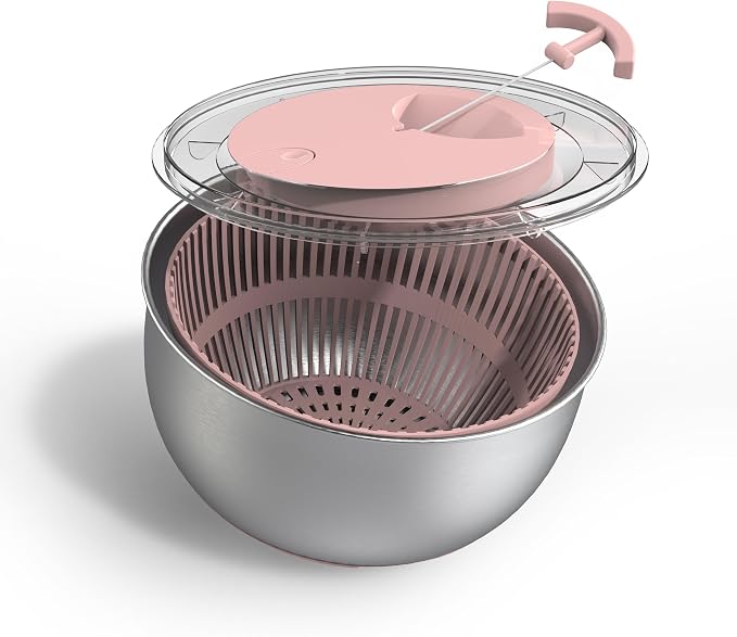 COOK WITH COLOR Stainless Steel Salad Spinner - 5 Qt. Lettuce Washer And Vegetable Spinner Dryer for Easy Salad Prep - Non Slip Base with Pull Handle - Auto Stop Brake System, Stain and Odor Resistant