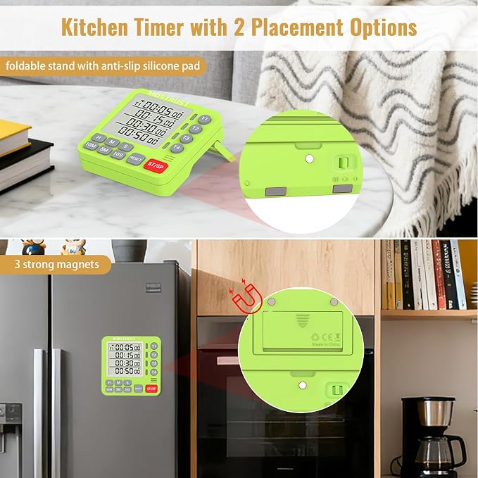Digital Dual Kitchen Timer, Multiple Channels Countdown Timer | 4-Groups Timer with Magnetic-Back Memory-Preset Large Display Adjustable Alarm Volume, 3A Battery Included, Ideal for Cooking