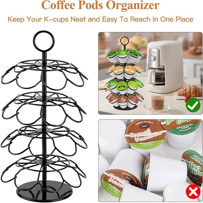 KIMIUP Coffee Pod Holder, K Cup Organizer Compatible with K-Cups(36 Pods) | Kitchen Detachable Coffee Pod Organizer for Countertop, Spins 360-Degrees