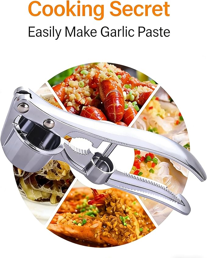 Multifunctional Garlic Press, 3-in-1 Kitchen Tool, Aluminium Alloy, Garlic Crusher with Walnut Cracker and Bottle Opener