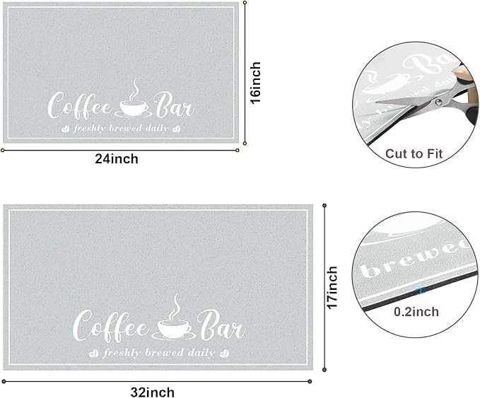 CooRug Fashion Coffee Mat, Dish Drying Mat 17" x 32" Light Grey | Hide Stain, Absorbent, Coffee Bar Accessories, Heat Resistant, Non-slip, Eco-friendly, Easy to Clean