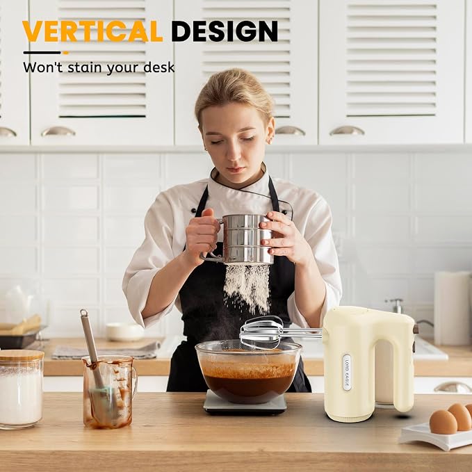 Lord Eagle 5-Speed Hand Mixer Electric With 4 Mixing Bowls Set | 300W Lightweight Kitchen Handheld Mixer with Measuring Cups & Spoons, Stainless Steel Bowls, Baking Supplies for Cake, Cream