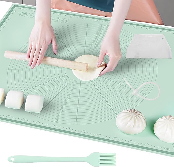 Silicone Pastry Mat 32" x 24", Extra Thick Non-stick Dough Rolling Mat | Anti-slip, Heat Reststant, Dishwasher Safe,With Cable Ties, Crem Scraper, Pastry Brush