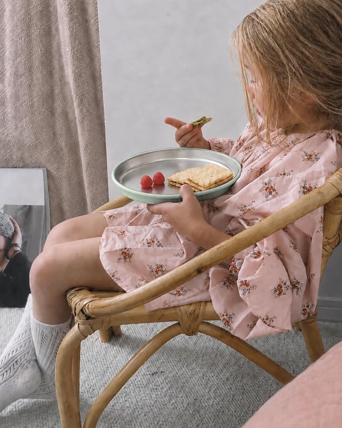Bakpoco Stainless Steel Baby Plates with Removable Silicone Suction | 8" Stainless Steel Toddler Plates, Open Suction Plates for kids Non Toxic & BPA Free Dishwasher Safe Dinnerware Set of 3