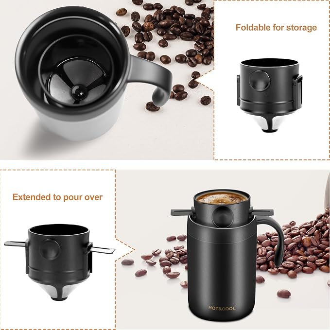 MACIFECI 16oz Camping Coffee Maker Pour Over Coffee Maker Camping Coffee Pot Portable Coffee Maker for Travel Camping Offices Backpacking Outdoor (Black)