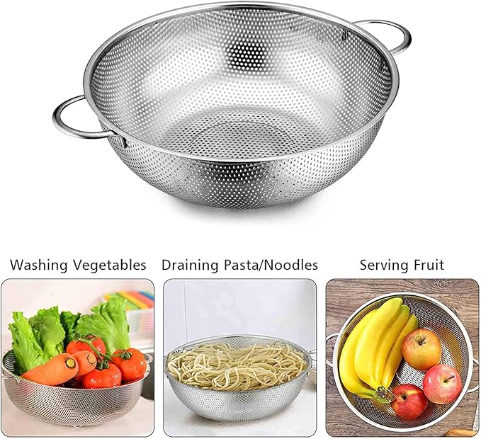 TeamFar Colander, 5qt Stainless Steel Micro-Perforated Colander Strainer | Metal Food Strainer for Draining/Washing/Rinsing Pasta Vegetables Fruits, Healthy, Sturdy & Dishwasher Safe