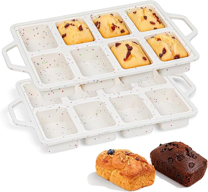 Mini Loaf Pans with Metal Frame - 2 Pack Silicone Bread Loaf Pan 8-Cavity | BPA Free, Nonstick, Oven Dishwasher Safe, Food-Grade Silicone, for Baking Banana Bread, Cakes, Brownies, Meatloaf
