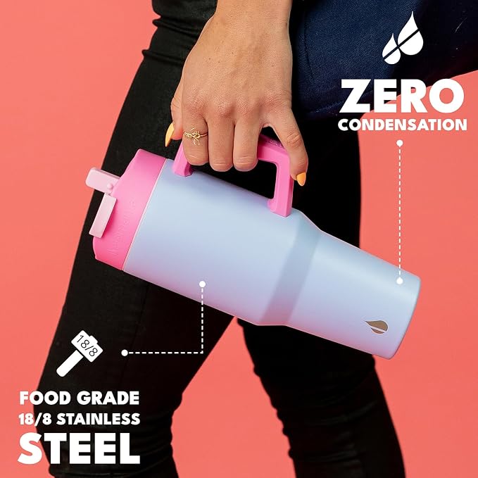 Elemental 100% Leak Proof 32oz Tumbler with Handle & Straw Travel Mug | Stainless Steel Double Wall Insulated Tumbler for Hot and Cold Beverages with Sip & Straw Lid