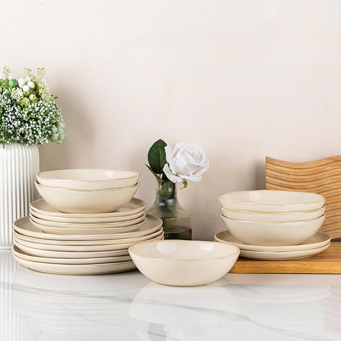 AmorArc Ceramic Dinnerware Sets for 8, 24Pcs Plates and Bowls Sets Dishes | Stoneware Handmade Reactive Glaze Dinner Set, Highly Scratch Resistant | Dishwasher & Microwave Safe Dishware