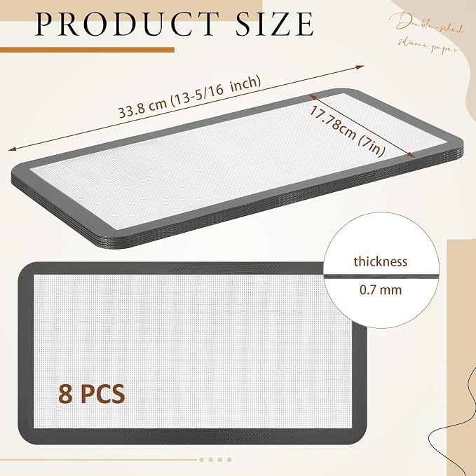 Reallnaive 8 Pcs Silicone Baking Mats Compatible with Harvest Right Freeze Dryer Small Trays Silicone Mats Reusable Food Safe Sheet Heat Resistant Durable Easy Clean No Stick for Kitchen