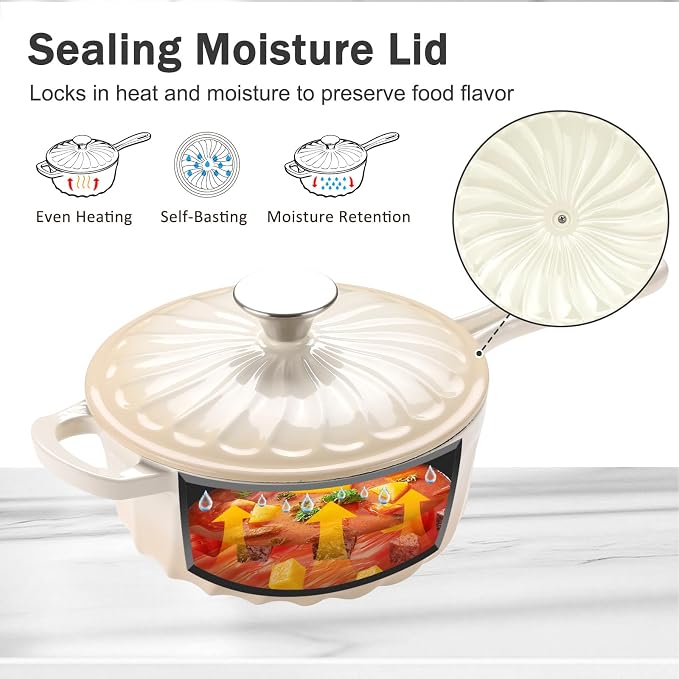 Enameled Cast Iron Sauce Pan with Lid, 1 Quart Saucepan with Lid | Dutch Oven with Lid, Small Cast Iron Pot for Cooking Pasta, Soup, Milk, Induction & Oven Safe Up to 500°F, Caramel White