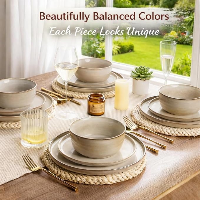 AmorArc Stoneware Dinnerware Sets for 6, 18Pcs Plates and Bowls Sets Dishes | Ceramic Round Reactive Glaze Dishes Set, Highly Scratch Resistant | Dishwasher & Microwave Safe Dishware