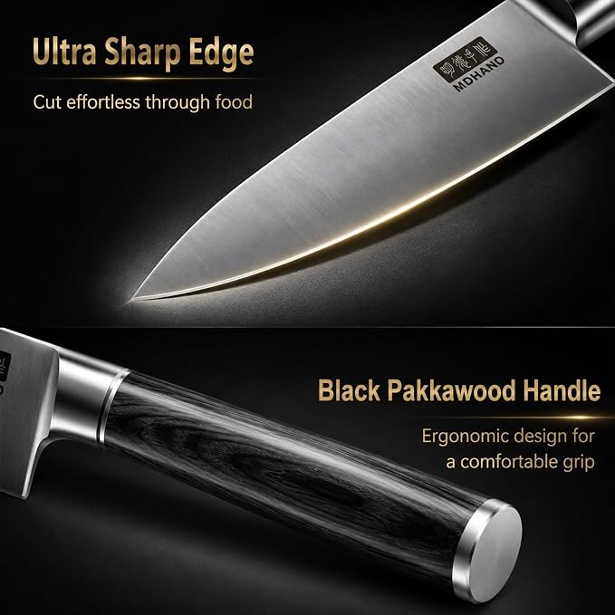 Kitchen Knife Set 7 Pieces, Ultra Sharp Japanese Knife Set Gift Box | High Carbon Stainless Steel Chef Knife Set with Pakkawood Handle, Knives Set for Kitchen & Home Cooking, Dishwasher Safe
