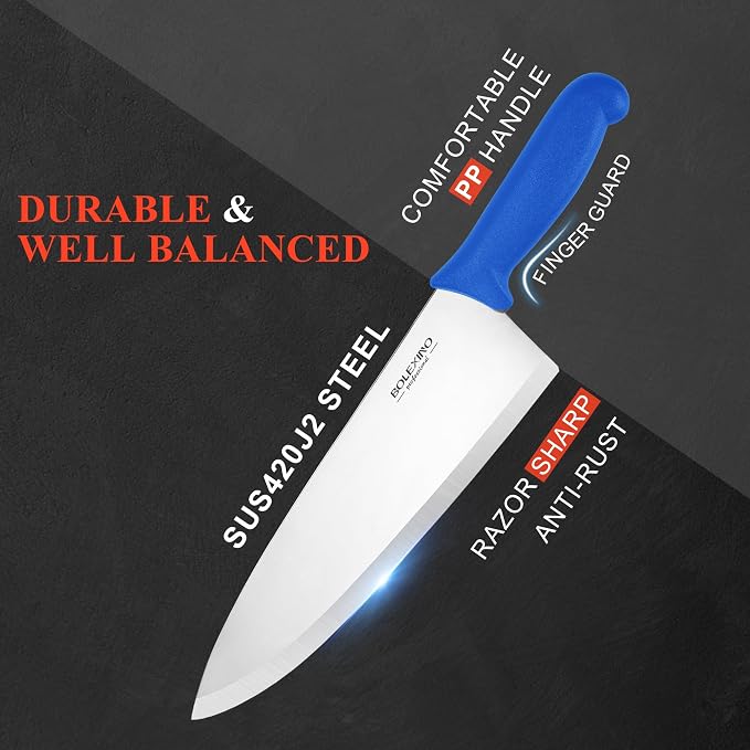 10" Professional Chef Knife, High Carbon Steel, Ergonomic (Blue) | 10" High Carbon Stainless Steel,Versatile wide-blade chef knife,Non-Slip Ergonomic Handle,Durable, Stain-Resistant & Sharp.