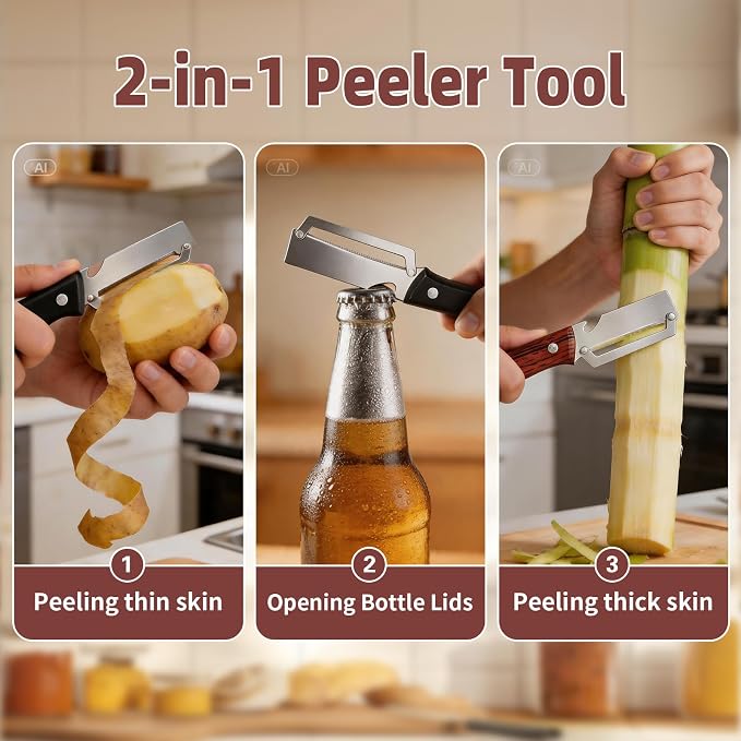 Multifunctional Vegetable Peeler for Peeling Potato Carrot(2 Pack) | 2 in 1 Stainless Steel Peeler Knife | Bottle Opener Function | End Hook Design | Fruit Cucumber Slicer