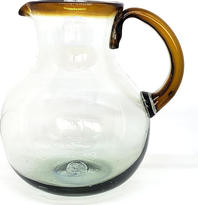 Amber Rim 120 oz Large Bola Pitcher, Recycled Glass, Lead-free, Toxin-Free (Pitcher)