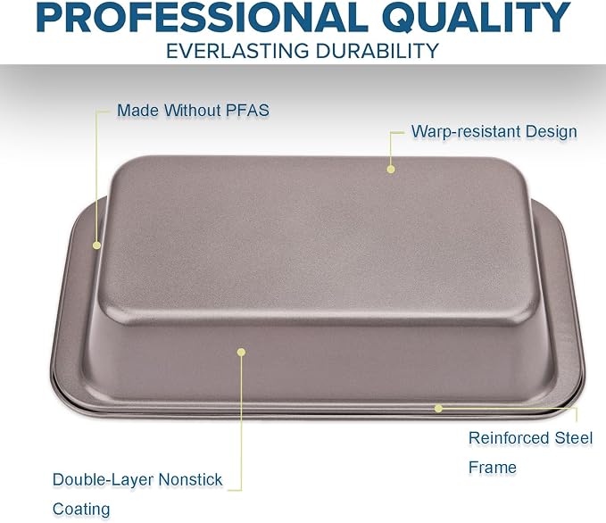 2 PCS Nonstick Loaf Pan Set, 9 x 5 Inch Carbon Steel Rectangle Bakeware with 100 Unbleached Parchment Liners for Baking Toast, Cakes, Banana Breads, Gray