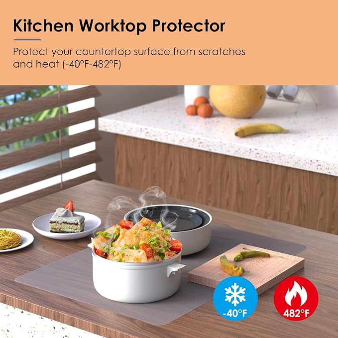 Extra Large Silicone Mat for Kitchen Worktop Protector, Thickened Nonstick Heat Resistant Countertop Mat, Nonskid Placemat, Craft Mat, Table Mat (Transparent, 15.7"x23.6")
