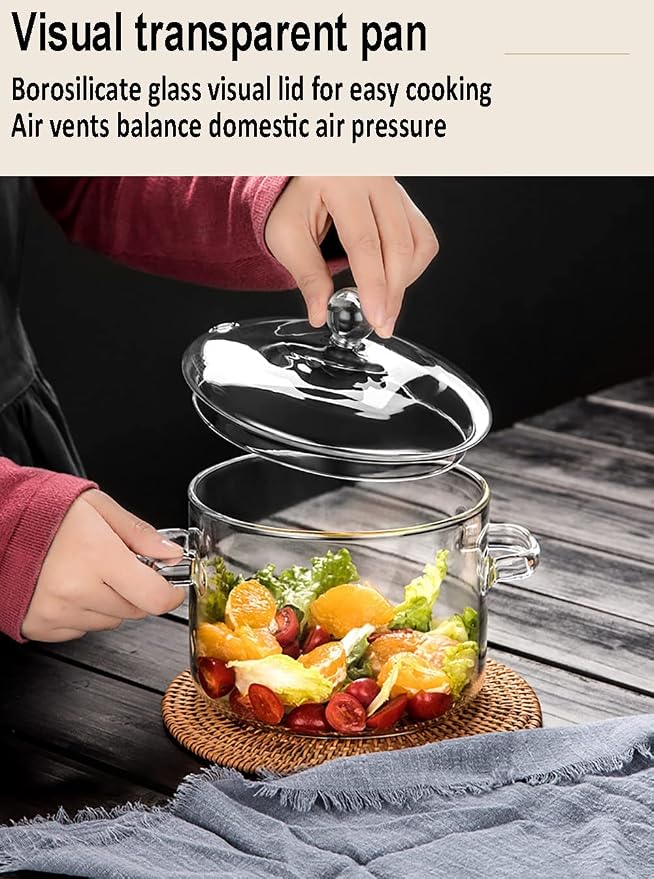 Glass Saucepan with Cover,1.7L/60OZ Heat-resistant Glass Stovetop Pot and Pan with Lid, The Best Handmade Glass Cookware Set Cooktop Safe for Pasta Noodle, Soup, Milk, Baby Food (1.7L/60OZ)
