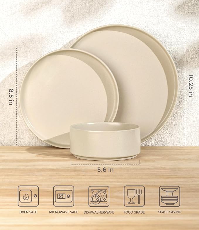 Ceramic Dinnerware Set for 8, 24-Piece Plates and Bowls Set | Lightweight Porcelain Dish Set, Scratch Resistant, Oven & Microwave & Dishwasher Safe, Matte White
