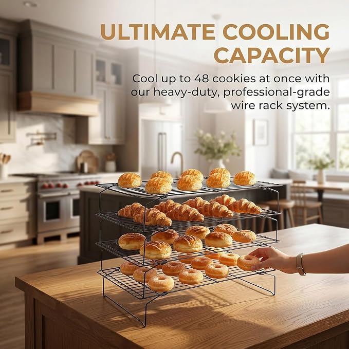 4-Tier Collapsible Cooling Racks Detachable Wire | Stackable Drying Rack for Cookie Bread Pizza Baking Fruits & Snacks, Perfect for Outdoor Camping