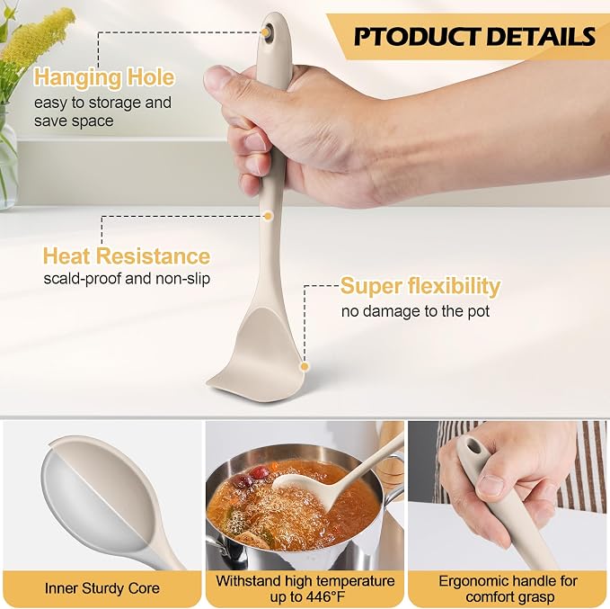Homikit 15-Piece Kitchen Cooking Utensil Set, Silicone Utensils with Holder | Kitchen Gadgets Tools include Slotted Spatula Ladle Turner for Nonstick Cookware, Heat Resistant & Dishwasher Safe, Khaki