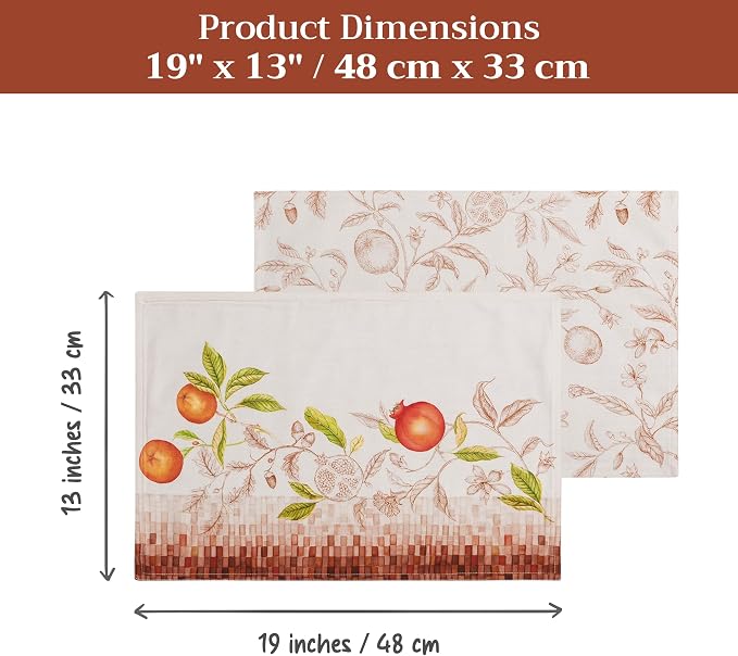 Maison d' Hermine Placemats Set of 4 Reusable 100% Cotton (13"x19") | Cloth Place Mats Washable Table Mats for Kitchen Dining Party Wedding Hotel Home Thanksgiving Christmas - Vintage Harvest