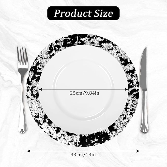 comfoyar Disposable Black Placemats Set of 50, Metallic Round 13 Inch Foil Mesh Pressed Doilies Place Mats, Table Mats for Dining Party Weddings Birthday Holiday Kitchen Home, Tableware Decoration