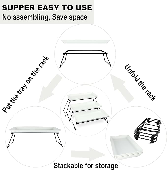 Czlizdyt Extra Large 3 Tier Serving Tray Set, 24x22x9.7 inch Cupcake Fruit Cookie Dessert Table Display Stands Melamine Tiered Platters Food Trays for Party Buffet Entertaining, White