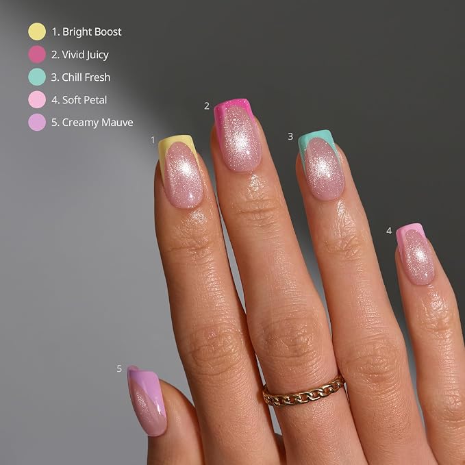BTArtboxnails XCOATTIPS Pastel French Tip Press On Nails, S Square, Cat Eye | Lamp-Curable 4-Week Wear, Salon Quality Value at Home, Natural Nail Look, Easy-to-Apply for Beginners, 160ct Nail Tips Only
