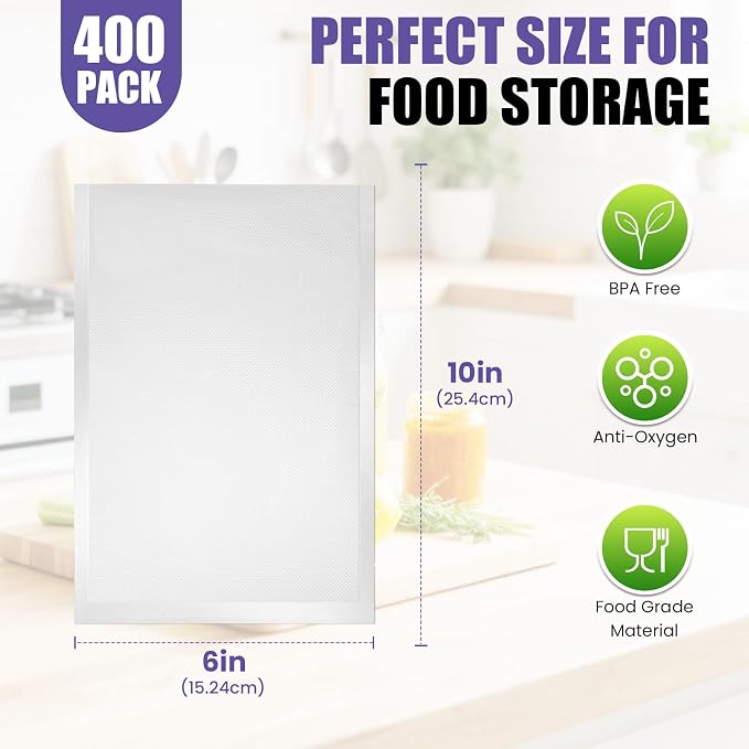 CAREGY Vacuum Sealer Bags 400 Pint 6" x 10" | with BPA Free for Food Storage Meal Prep or Sous Vide