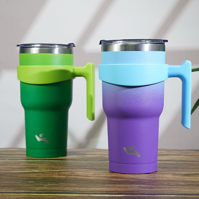 Konokyo 30 oz Tumbler with Handle and Straw, Insulated Travel Mug | Ocean Dream; BPA-free, leak-proof tumbler with 2 lids, 2 straws, cup holder fit for coffee, office, travel & daily use
