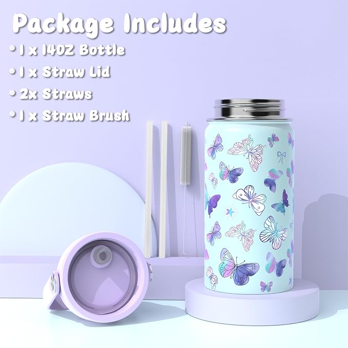 Bento Lunch Box for Kids Adult, Leakproof 3-4 Compartment Bento Box Set with Insulated Food Jar,Water Bottle, Lunch Bag, School Lunch Container for Toddler Teen Girls Boys Ages 3+(Butterfly)