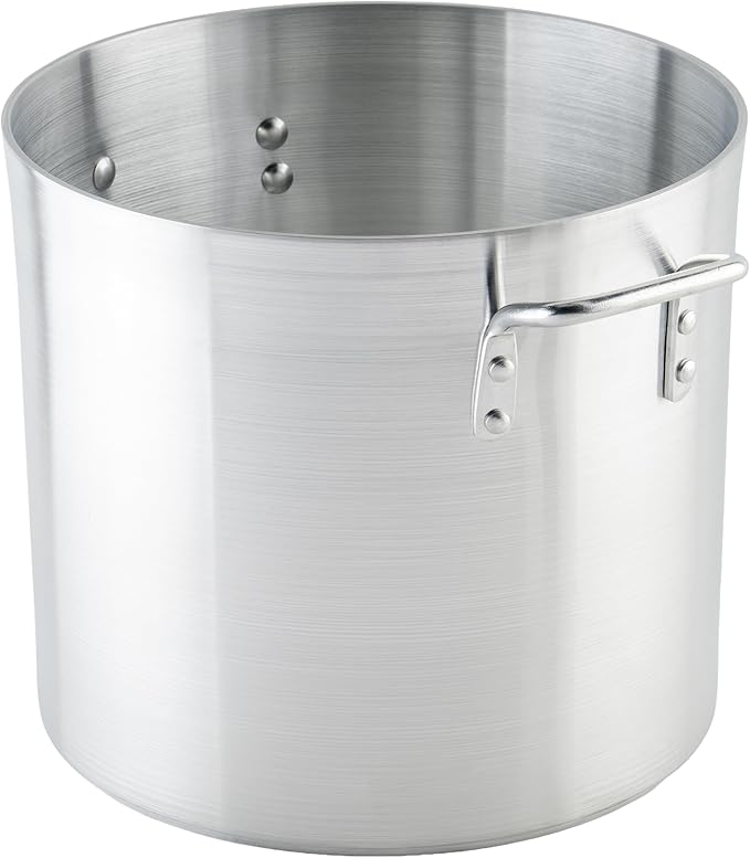 Winco 20 qt Aluminum Heavy-Duty Stock Pot | Thick walls, Riveted handles, Wide base, Great for Stocks, Soups, Pasta and Batch Cooking