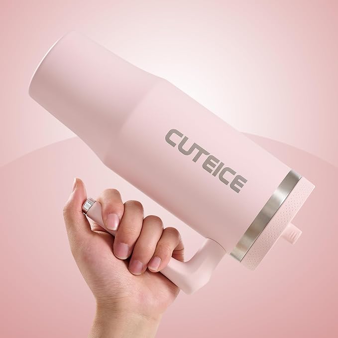 30 oz Pink Insulated Coffee Tumbler with Handle and Flip Straw 100% Leakproof Stainless Steel Iced Travel Coffee Cup with Lid Vacuum Cold Beverages Water Bottle Car Office Gifts for Women Men