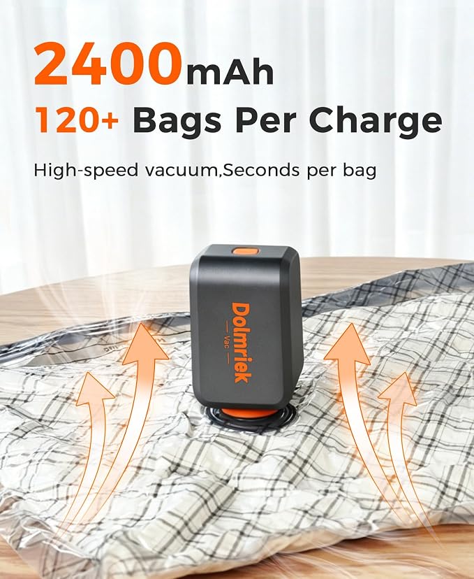 9-Pack Vacuum Seal Bags for Clothing Travel with Cordless Pump | Vacuum Storage Bags for Clothes with 4000Pa Suction, 2400mAh Rechargeable Pump, Carry-On Packing for Luggage and Suitcases