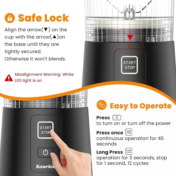 Personal Size Portable Blender for Shakes & Smoothies, 16oz Mini Small Smoothie Blender with On Go Lid & Sip Lid, 26000RPM Rechargeable Cordless Electric Blender for Travel Gym Office (Black)