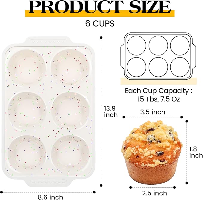 2 Pcs Silicone Jumbo Muffin Pan with Metal Frame, Non Stick Silicone Egg Molds with Handles, Round Silicone Molds for Baking for Oven, BPA Free (Brown, Cream