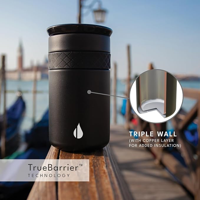 Elemental Artisan 12oz Triple-Wall Insulated Coffee Tumbler w/Ceramic Lid | Triple Wall Coffee Travel Mug, Reusable Stainless Steel Coffee Tumbler; Thermal Coffee Cups for Hot (6 Hrs) & Cold (18 Hrs)