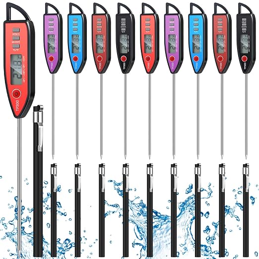 10 Set Digital Food Thermometer Long Probe Instant,Black | Waterproof for Water, Liquid, Candle and Cooking Meat Thermometer Read for Kitchen BBQ Grill Candy