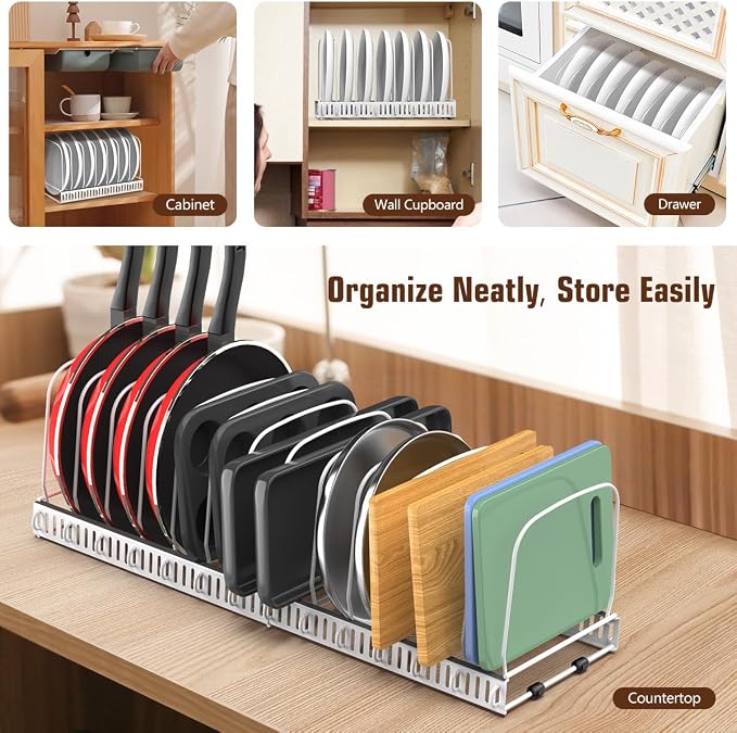 Housolution Cutting Board and Baking Tray Cookie Sheet Organizer, White | 12"-23" Expandable, 14 Adjustable Dividers, Sturdy Metal Construction, Easy Assembly
