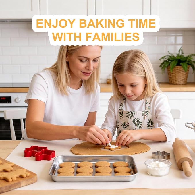 Onader Baking Sheet Pan Tray Set of 2, Stainless Steel Small Baking Cookie Sheets, 9 x 7 Inch Mini Toaster Oven Trays, Food-Grade Durable Mirror Finish & Dishwasher Safe