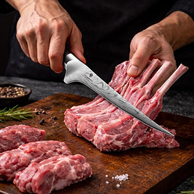 Fillet Knife 7 Inch, Powder Steel Boning Knife | High Carbon Japanese Filleting Knives, Ultra Sharp Deboning Knives for Meat Cutting with Ergonomic Pakkawood Handle