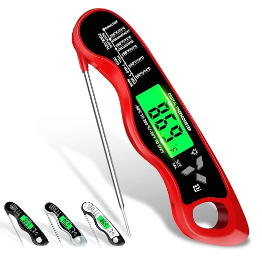 Cooking Thermometer，IP67 Waterproof Meat Thermometer Digital | Backlight，Magnetic attraction，Hold Function，Instant Read，LED screen，for Cooking,Outdoor Grilling