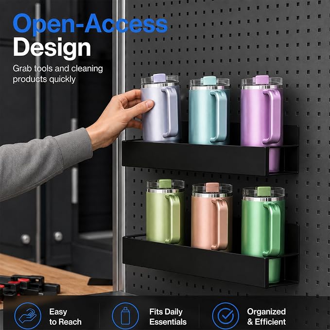 4 Pack Magnetic Cup Holder Heavy Duty, 12 Cup Capacity Water Bottle Organizer fit for Stanley Cup, Tumbler Storage Rack for Kitchen, Side of Fridge, Garage, Laundry Room, Cabinet, Pantry, RV - Black